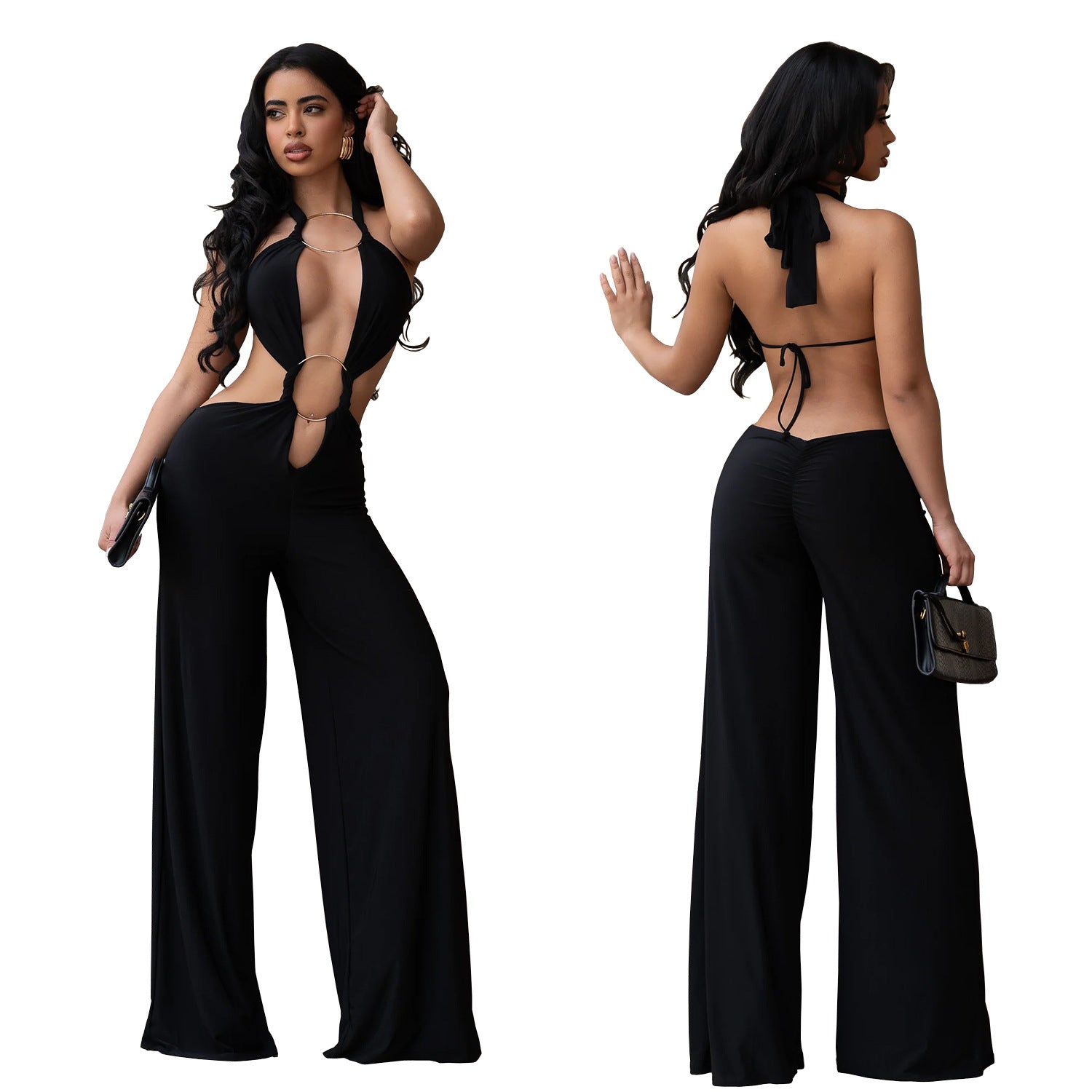 Solid Color Casual Full Length Jumpsuit For Women In Polyester Fabric With Backless Design And Sleeveless Style
