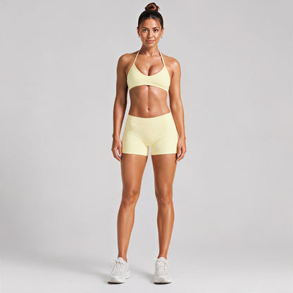 Sport Running Shorts For Women In Stretchy Nylon Fabric Featuring A Backless Design And Sleeveless Style