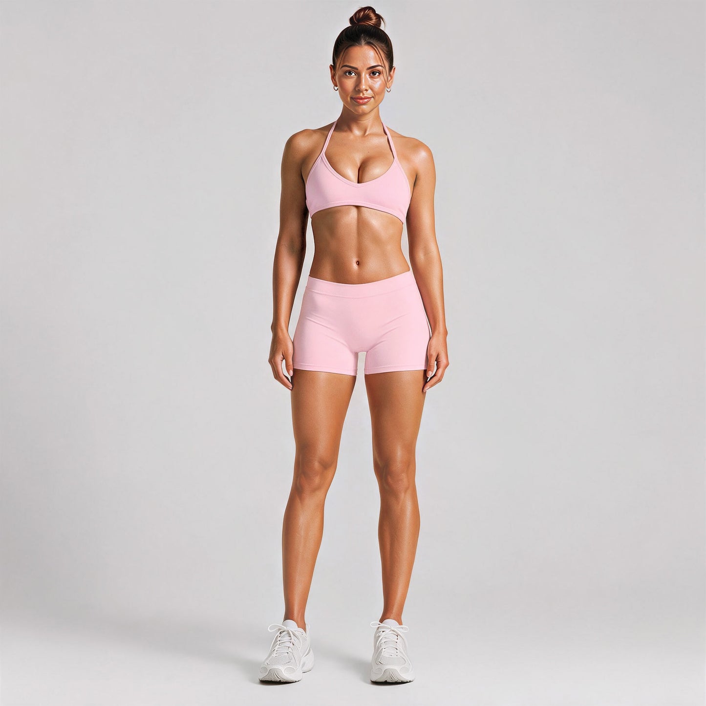 Sport Running Shorts For Women In Stretchy Nylon Fabric Featuring A Backless Design And Sleeveless Style