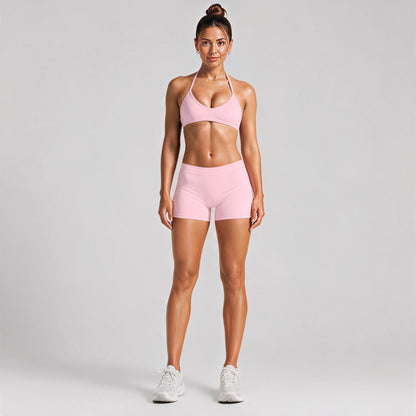 Sport Running Shorts For Women In Stretchy Nylon Fabric Featuring A Backless Design And Sleeveless Style