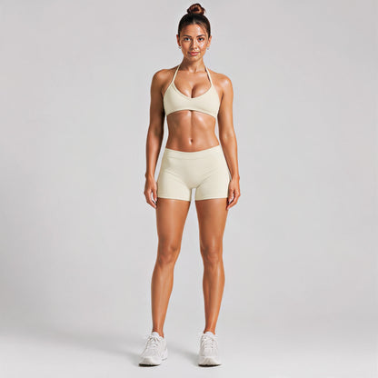 Sport Running Shorts For Women In Stretchy Nylon Fabric Featuring A Backless Design And Sleeveless Style