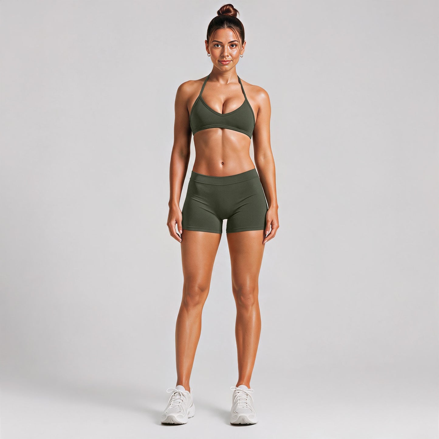 Sport Running Shorts For Women In Stretchy Nylon Fabric Featuring A Backless Design And Sleeveless Style