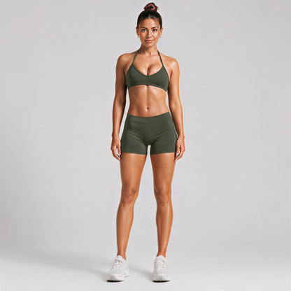 Sport Running Shorts For Women In Stretchy Nylon Fabric Featuring A Backless Design And Sleeveless Style
