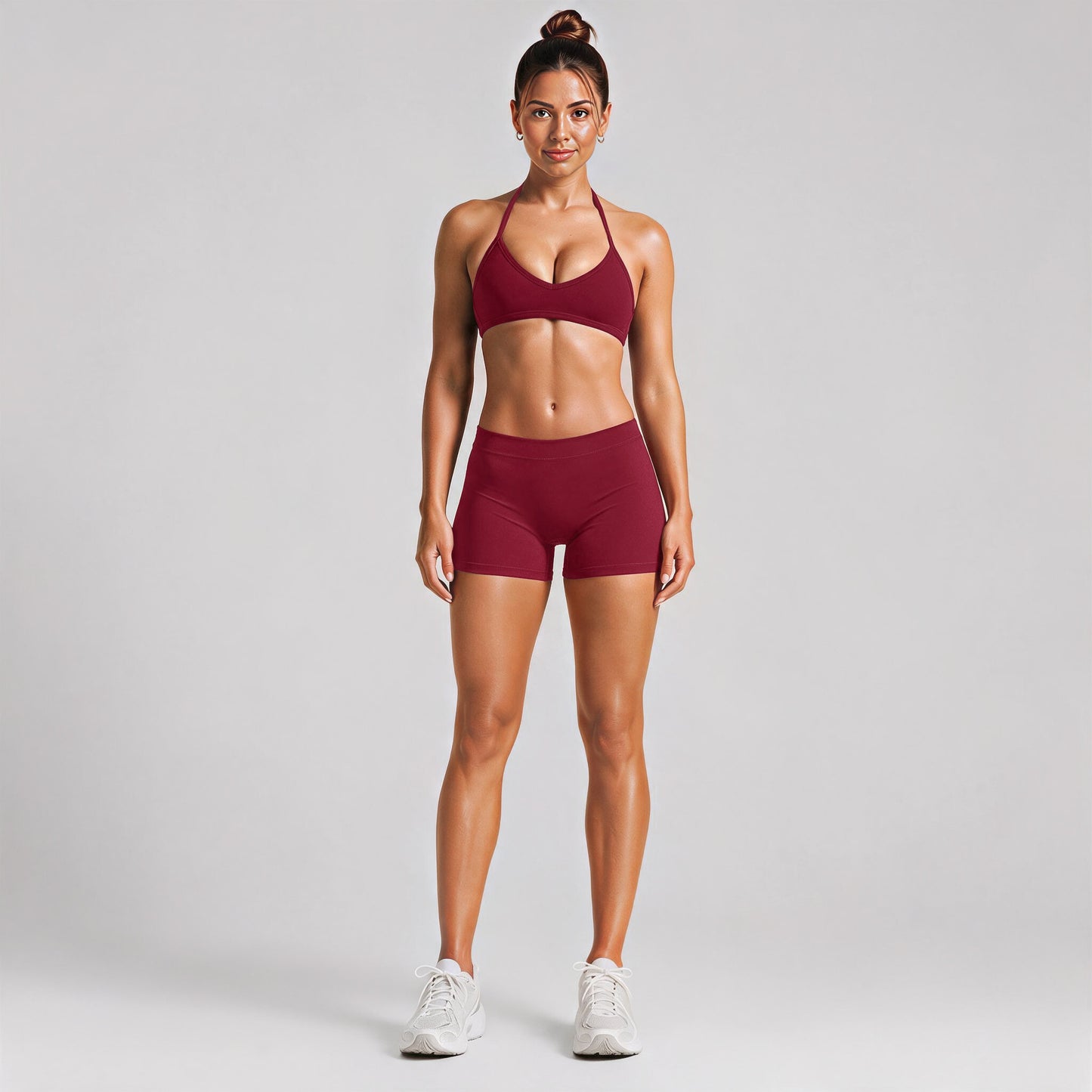 Sport Running Shorts For Women In Stretchy Nylon Fabric Featuring A Backless Design And Sleeveless Style