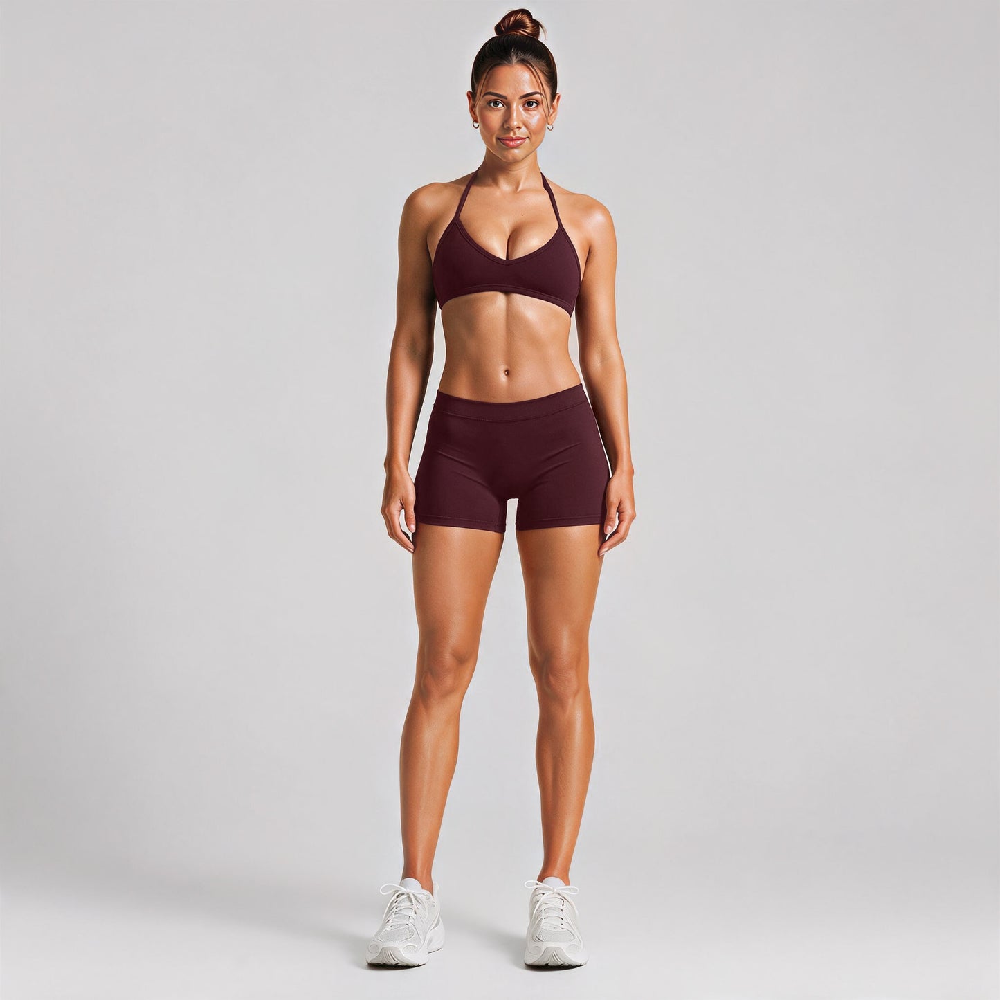 Sport Running Shorts For Women In Stretchy Nylon Fabric Featuring A Backless Design And Sleeveless Style