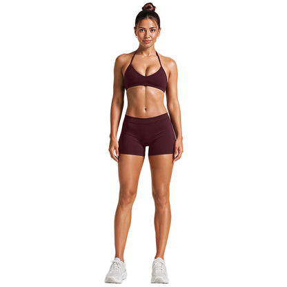 Sport Running Shorts For Women In Stretchy Nylon Fabric Featuring A Backless Design And Sleeveless Style