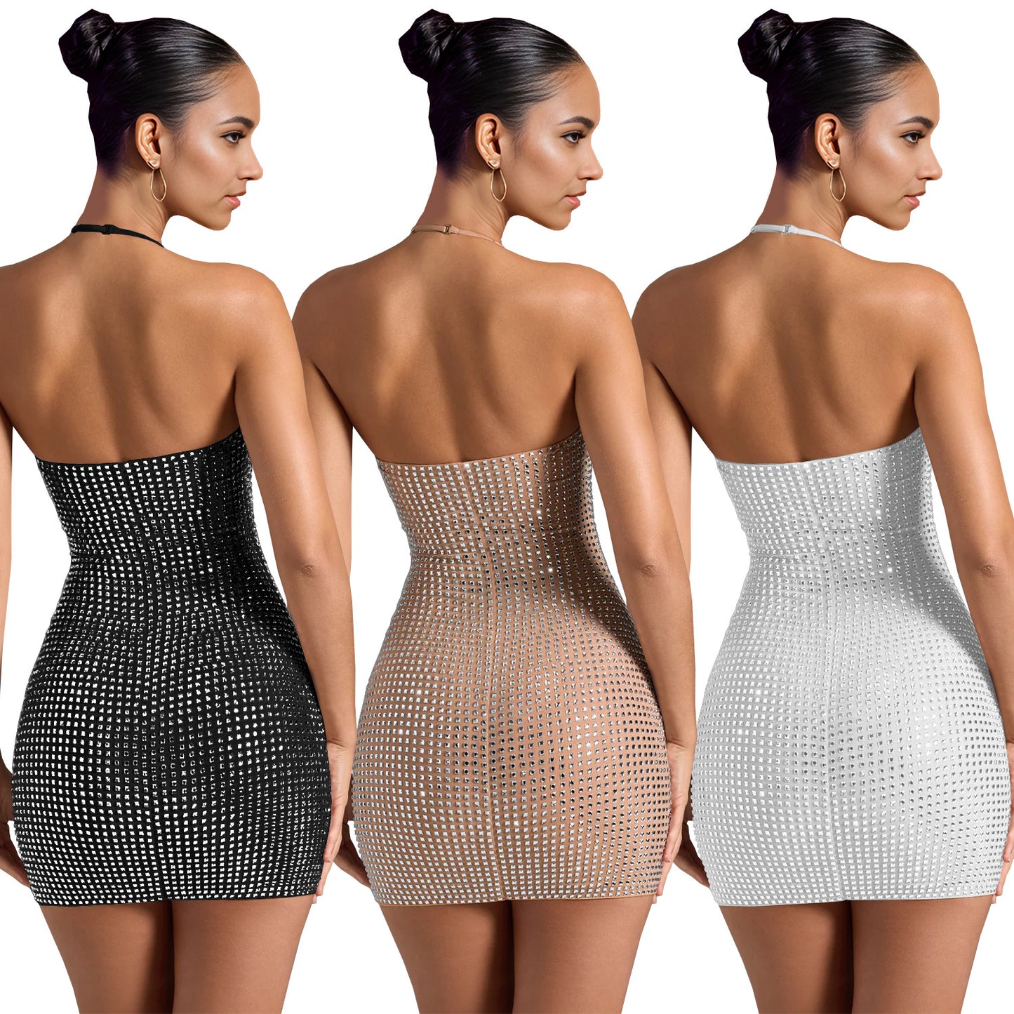 Solid Color Sleeveless Bodycon Dress With Halter Neck In Polyester Fabric For Sexy Banquet Wear