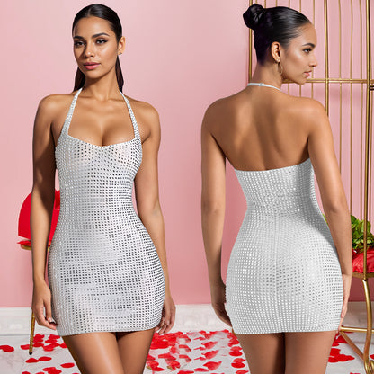 Solid Color Sleeveless Bodycon Dress With Halter Neck In Polyester Fabric For Sexy Banquet Wear