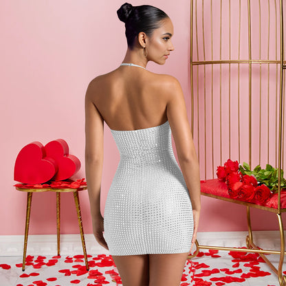 Solid Color Sleeveless Bodycon Dress With Halter Neck In Polyester Fabric For Sexy Banquet Wear