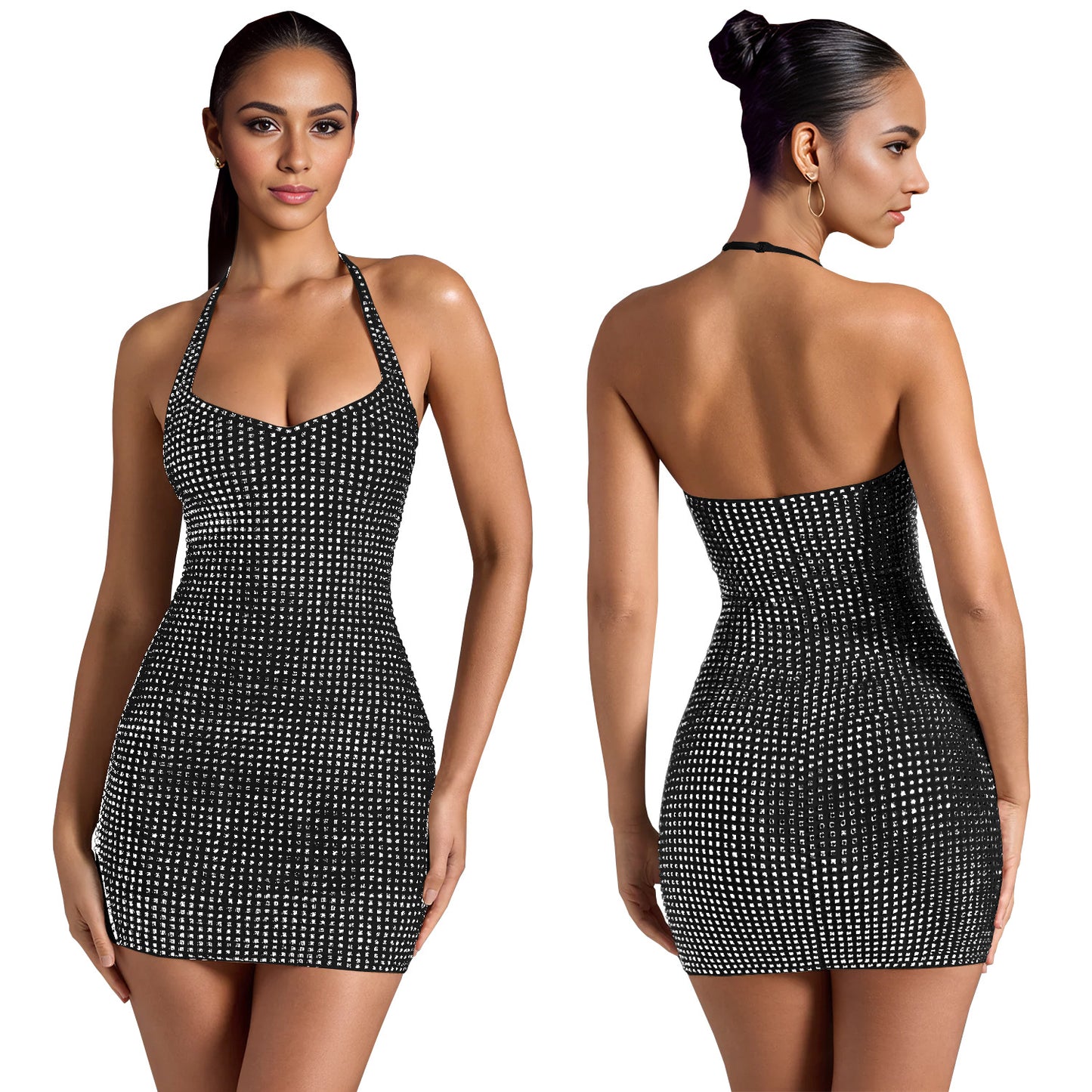 Solid Color Sleeveless Bodycon Dress With Halter Neck In Polyester Fabric For Sexy Banquet Wear