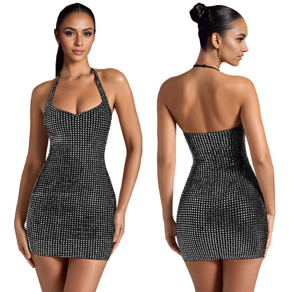 Solid Color Sleeveless Bodycon Dress With Halter Neck In Polyester Fabric For Sexy Banquet Wear