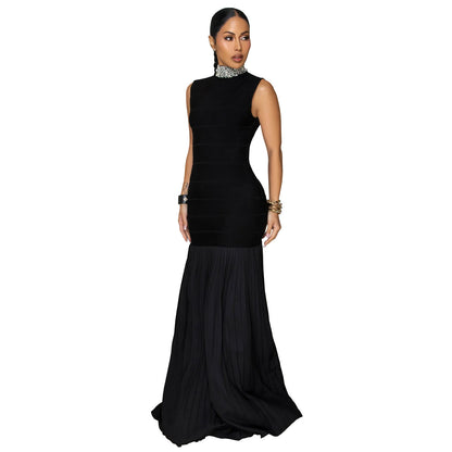 Elegant Solid Color Sleeveless Chiffon Midi Dress For Business Occasion