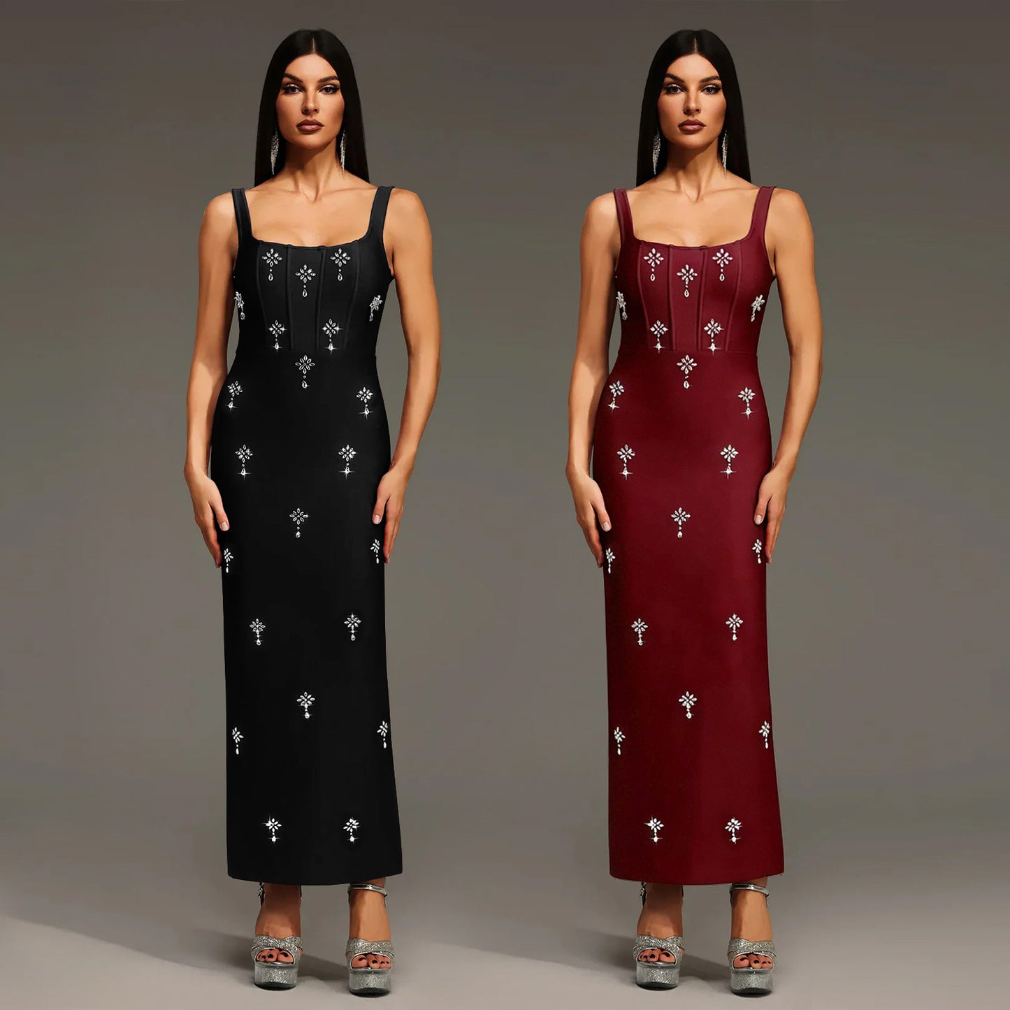Elegant Sleeveless Strap Dress In Twilled Satin Featuring Backless Design And Maxi Length