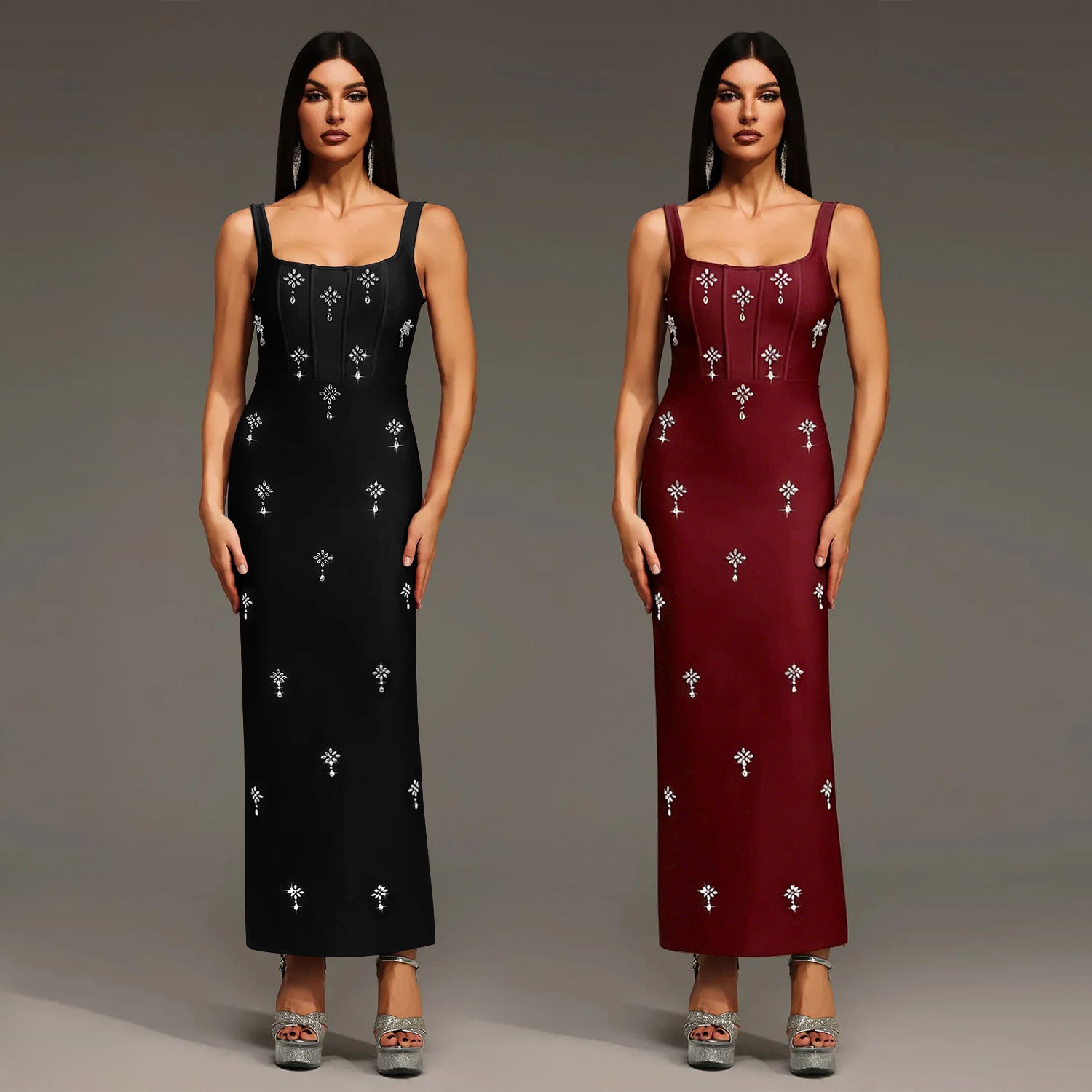 Elegant Sleeveless Strap Dress In Twilled Satin Featuring Backless Design And Maxi Length