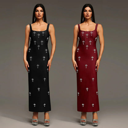 Elegant Sleeveless Strap Dress In Twilled Satin Featuring Backless Design And Maxi Length