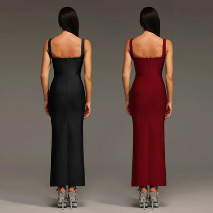 Elegant Sleeveless Strap Dress In Twilled Satin Featuring Backless Design And Maxi Length