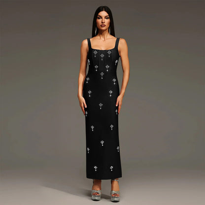 Elegant Sleeveless Strap Dress In Twilled Satin Featuring Backless Design And Maxi Length
