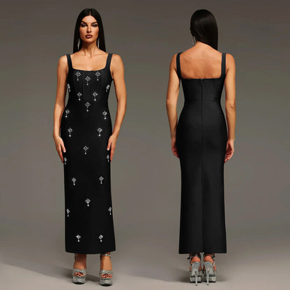 Elegant Sleeveless Strap Dress In Twilled Satin Featuring Backless Design And Maxi Length