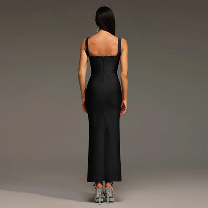 Elegant Sleeveless Strap Dress In Twilled Satin Featuring Backless Design And Maxi Length