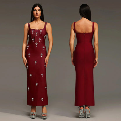 Elegant Sleeveless Strap Dress In Twilled Satin Featuring Backless Design And Maxi Length