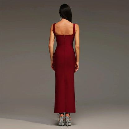 Elegant Sleeveless Strap Dress In Twilled Satin Featuring Backless Design And Maxi Length