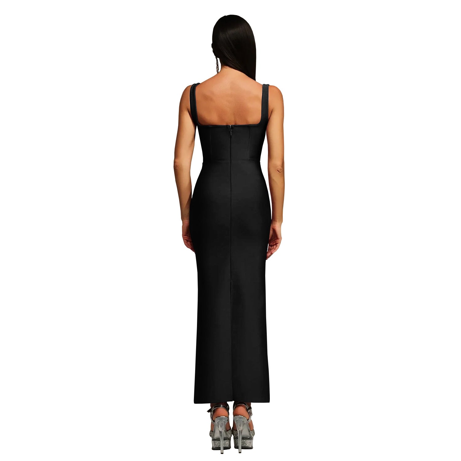 Elegant Sleeveless Strap Dress In Twilled Satin Featuring Backless Design And Maxi Length