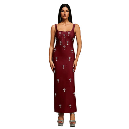 Elegant Sleeveless Strap Dress In Twilled Satin Featuring Backless Design And Maxi Length