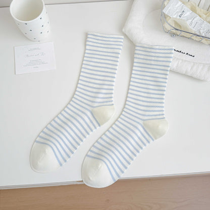 Simple Style Stripe Cotton Socks For Women In Natural Pink, Perfect For Summer Sports And Casual Wear