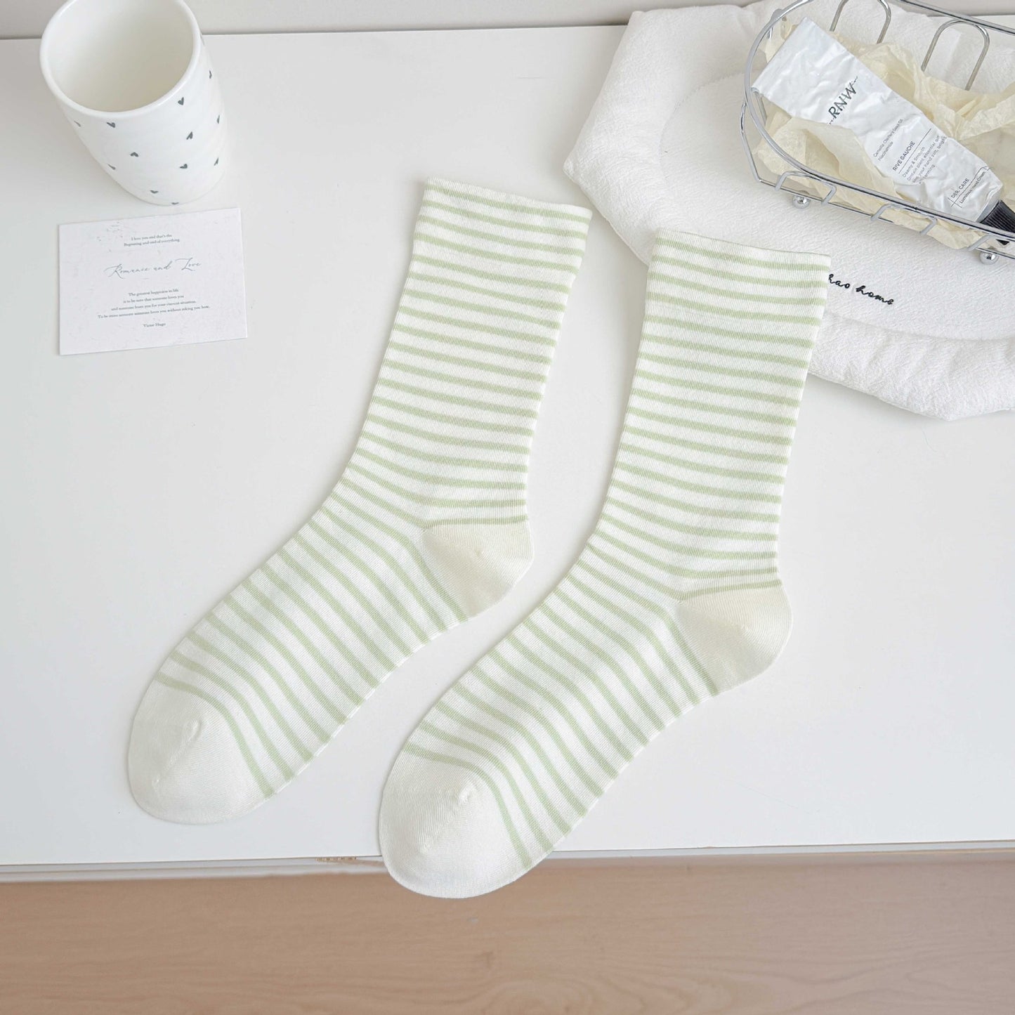 Simple Style Stripe Cotton Socks For Women In Natural Pink, Perfect For Summer Sports And Casual Wear