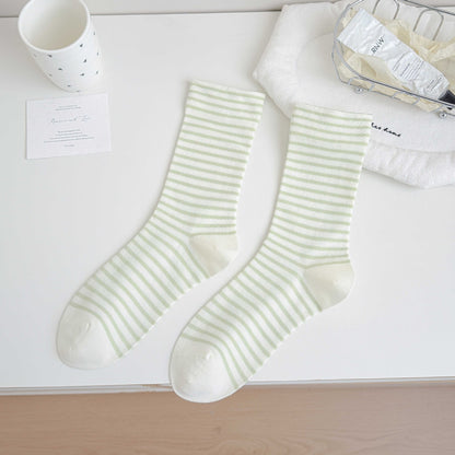Simple Style Stripe Cotton Socks For Women In Natural Pink, Perfect For Summer Sports And Casual Wear