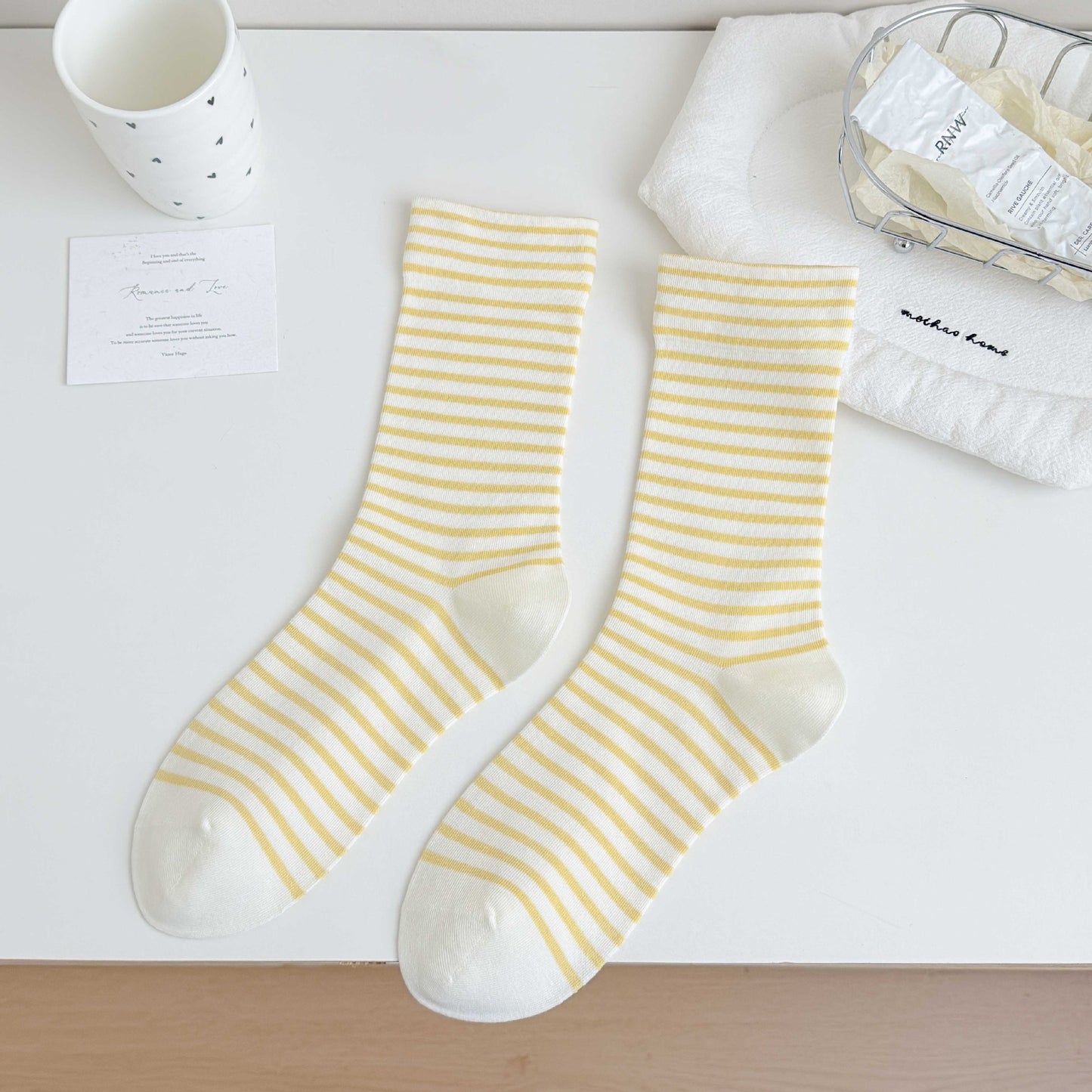 Simple Style Stripe Cotton Socks For Women In Natural Pink, Perfect For Summer Sports And Casual Wear