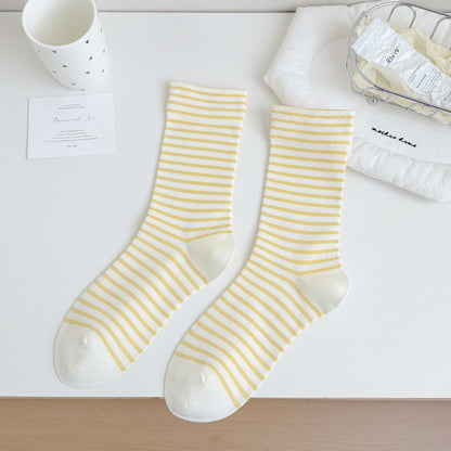 Simple Style Stripe Cotton Socks For Women In Natural Pink, Perfect For Summer Sports And Casual Wear