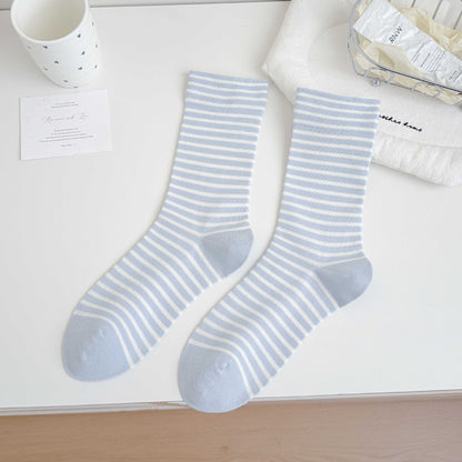 Simple Style Stripe Cotton Socks For Women In Natural Pink, Perfect For Summer Sports And Casual Wear