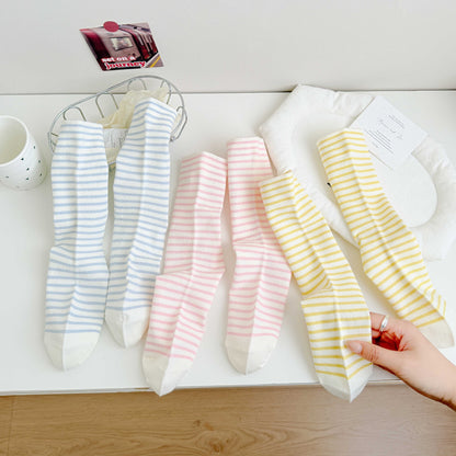Simple Style Stripe Cotton Socks For Women In Natural Pink, Perfect For Summer Sports And Casual Wear