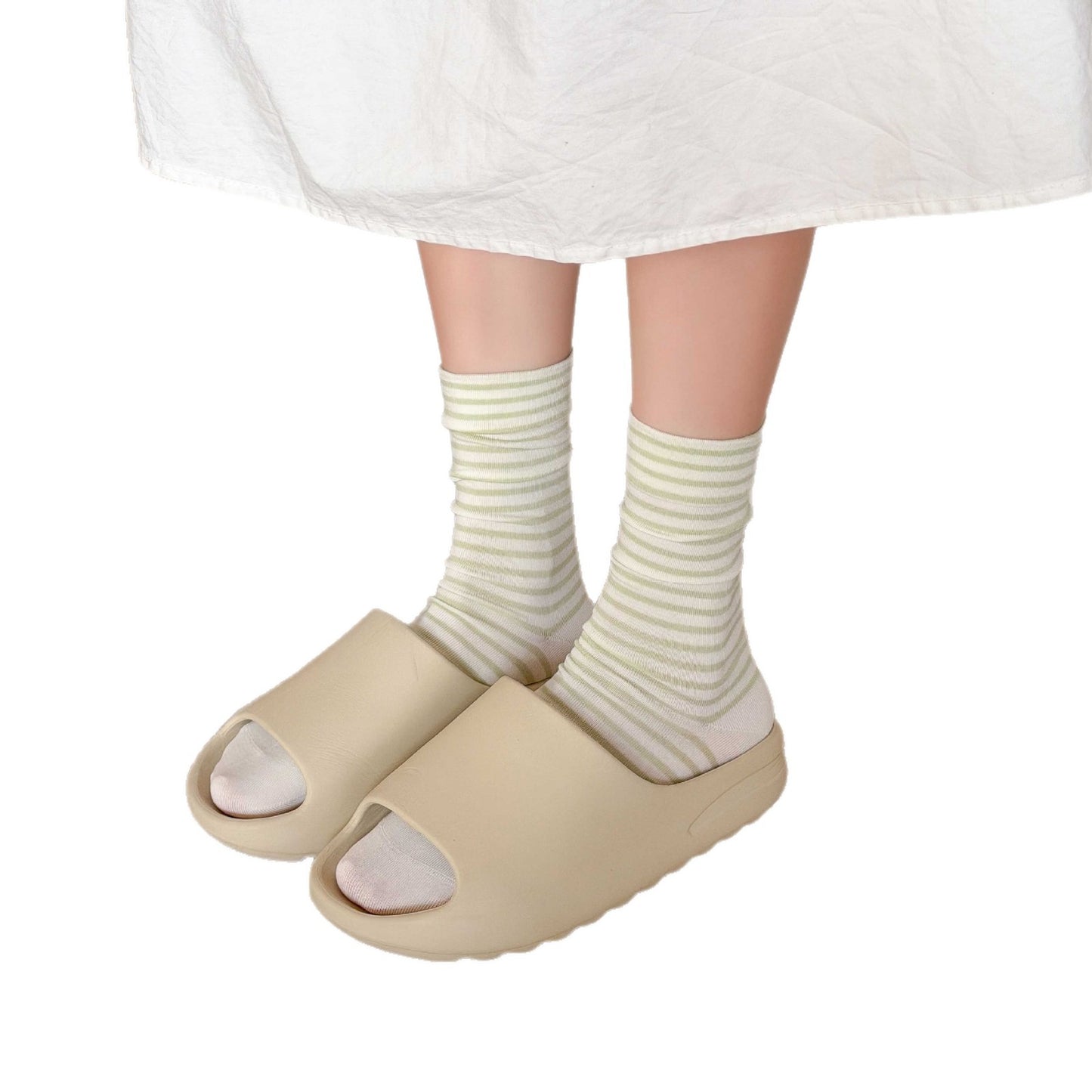 Simple Style Stripe Cotton Socks For Women In Natural Pink, Perfect For Summer Sports And Casual Wear