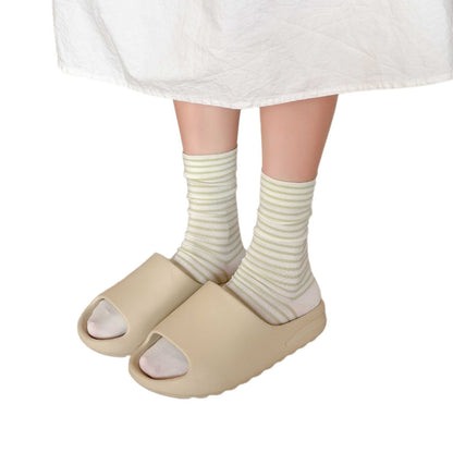 Simple Style Stripe Cotton Socks For Women In Natural Pink, Perfect For Summer Sports And Casual Wear