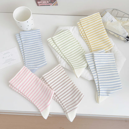 Simple Style Stripe Cotton Socks For Women In Natural Pink, Perfect For Summer Sports And Casual Wear