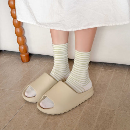 Simple Style Stripe Cotton Socks For Women In Natural Pink, Perfect For Summer Sports And Casual Wear
