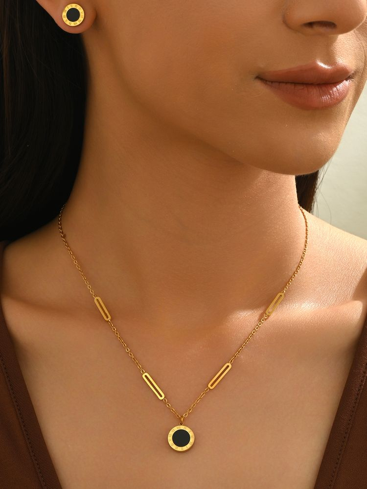 Geometric Tassel Jewelry Set For Women With 18K Real Gold Plated 304 Stainless Steel And PVD Coated Slider Chain