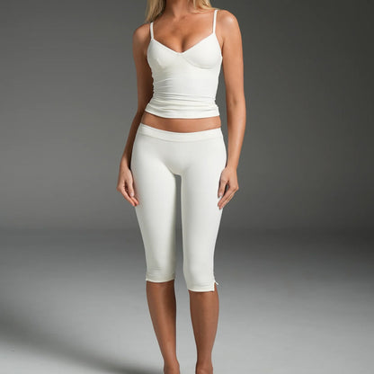 Sporty Yoga Calf-Length Pants For Women In Stretchy Nylon Fabric Featuring Slit Design