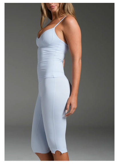 Sporty Yoga Calf-Length Pants For Women In Stretchy Nylon Fabric Featuring Slit Design