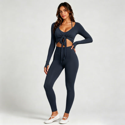 Sport Yoga Shorts For Women In High Elasticity Nylon Fabric With Long Sleeve Design, Perfect For Yoga