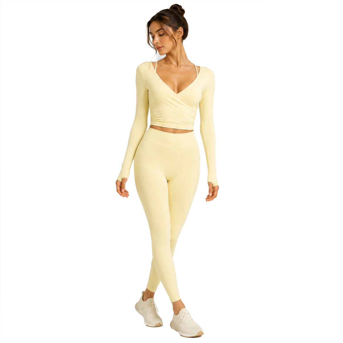 Sport Yoga Shorts For Women In High Elasticity Nylon Fabric With Long Sleeve Design, Perfect For Yoga