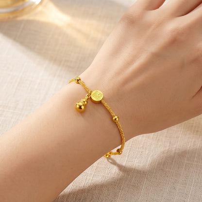 Gourd Bracelet In Titanium Steel With 18K Real Gold Plated Finish, Hip-Hop Style Couple Jewelry