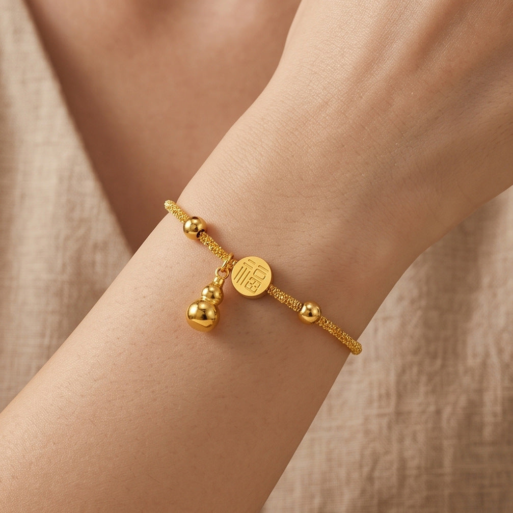 Gourd Bracelet In Titanium Steel With 18K Real Gold Plated Finish, Hip-Hop Style Couple Jewelry