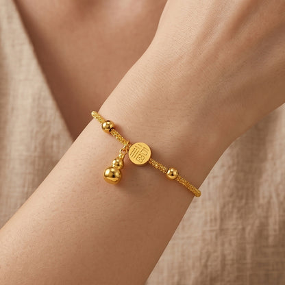 Gourd Bracelet In Titanium Steel With 18K Real Gold Plated Finish, Hip-Hop Style Couple Jewelry