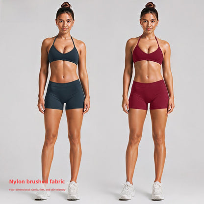Sport Running Shorts For Women In Stretchy Nylon Fabric Featuring A Backless Design And Sleeveless Style