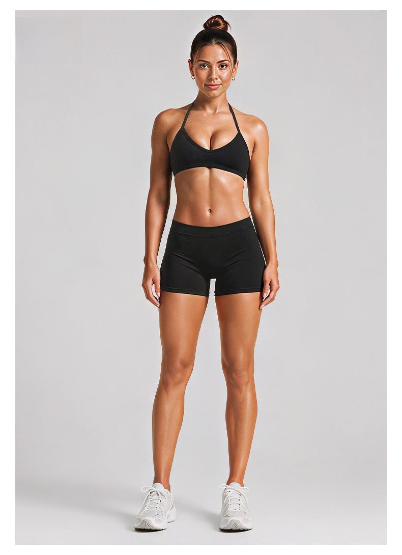 Sport Running Shorts For Women In Stretchy Nylon Fabric Featuring A Backless Design And Sleeveless Style