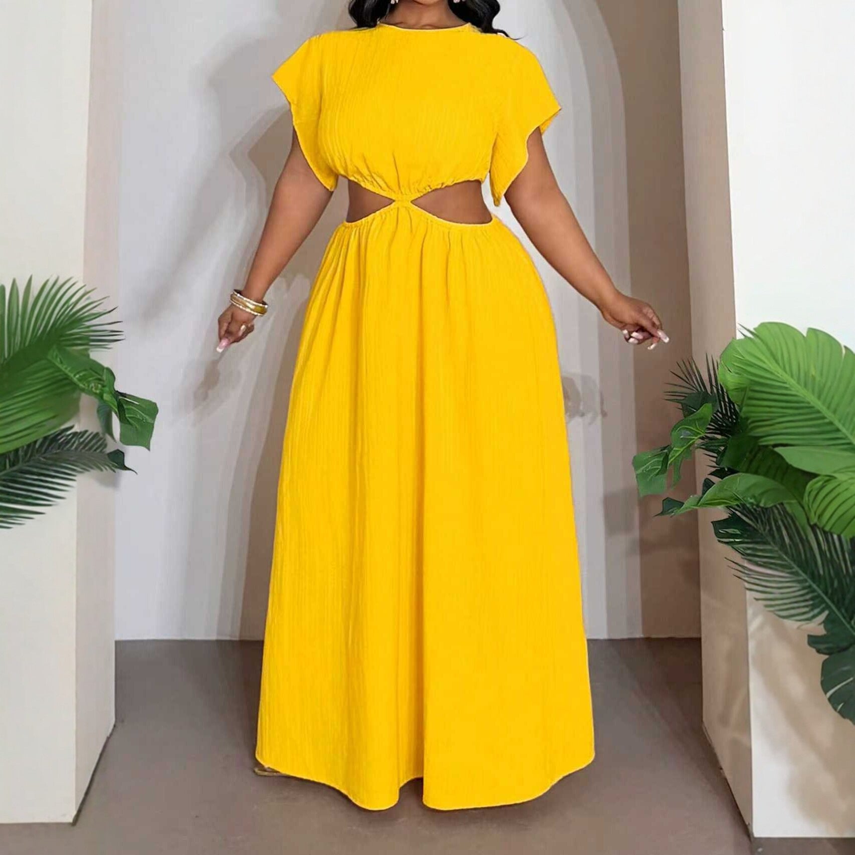 Solid Color Round Neck Polyester Regular Dress For Women, Vacation Style Perfect For Charm