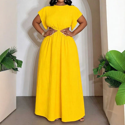 Solid Color Round Neck Polyester Regular Dress For Women, Vacation Style Perfect For Charm